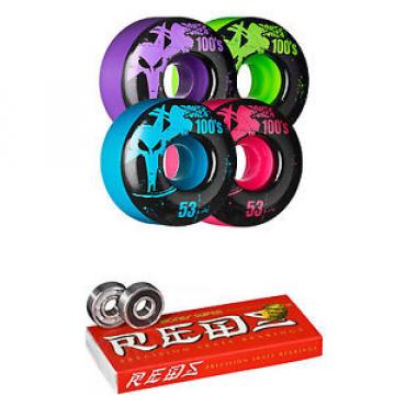 Bones Skateboard Wheels 53mm 100&#039;s Multi With Super Reds Bearings