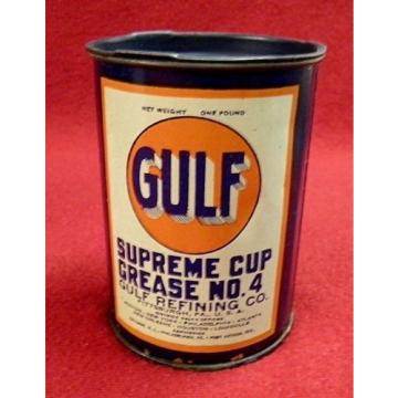 1938 ca. VINTAGE GULF SUPREM CUP GREASE #4, VERY CLEAN AND NICE METAL CAN, GAS