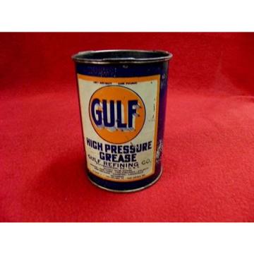 ca. 1938 GULF HIGH PRESSURE GREASE METAL CAN IN STELLAR CONDITION EMPTY
