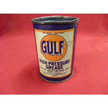 ca. 1938 GULF HIGH PRESSURE GREASE METAL CAN IN STELLAR CONDITION EMPTY
