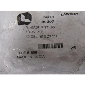 25pk Lawson 06207 / 6207 Ball Check Type Grease Fitting 1/8-27 PTF 45° ZP/DT