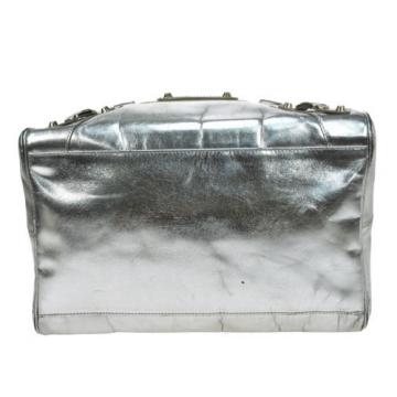 Authentic BALENCIAGA The Grease Bowling Hand Bag Silver Leather Italy VTG V01097