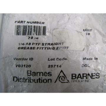 10pk Barnes 1/4&#034;-18 PTF Straight Grease Fitting ZP/DT 7576