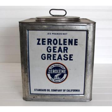 RARE Vintage Large Square Zerolene Grease Tin 25 lb. Can Advertising Gas Station