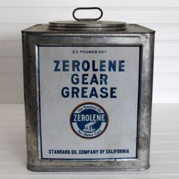 RARE Vintage Large Square Zerolene Grease Tin 25 lb. Can Advertising Gas Station