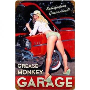 Grease Monkey Garage Pin Up Girl Metal Sign Man Cave Body Shop Mechanic HB004