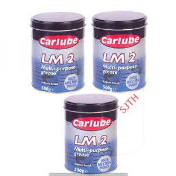 3 x CARLUBE LM2 MULTI PURPOSE GREASE 500g TUB LITHIUM BASED - HIGH MELTING POINT