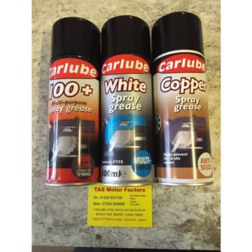 Carlube Copper , White , 100+ Spray Grease 400ml X 3 Non Fling PTFE Anti-seize
