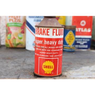 SHELL Brake Fluid 12 oz. Small Can Oil Grease Metal Vintage Cone Top Sign Tin