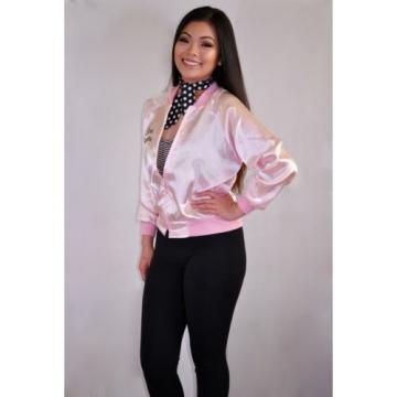 50&#039;s PINK LADIES JACKET GREASE ADULT WITH EMBROIDERED LETTERS AND SCARF