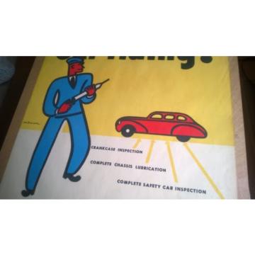 Original 1940s Mobil Oil Advertising Poster artist Fred Hauck Vintage Grease