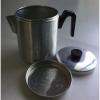 Vtg MC Aluminum Grease Container Coffee Pot Shape 3 Piece Handle Lid Strainer