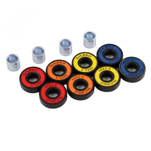 Set of Dark Wolf Skateboard Bearings ABEC Multi Color 8pcs with 4pcs Spacers New #2 image