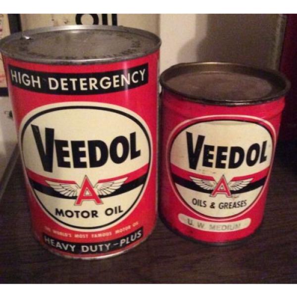 (2) Rare Flying A Veedol Motor Oil Cans Grease 1 Quart 1 Lb Tidewater #1 image