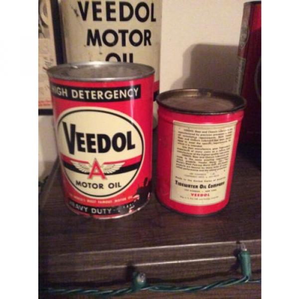 (2) Rare Flying A Veedol Motor Oil Cans Grease 1 Quart 1 Lb Tidewater #3 image