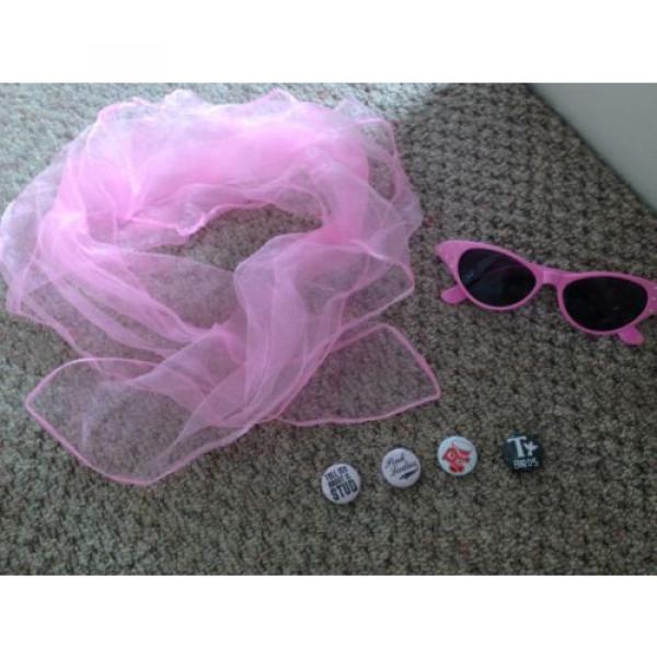 Pink Ladies Grease Fancy Dress Including Jacket, Neckerchief, Glasses And Badge #3 image