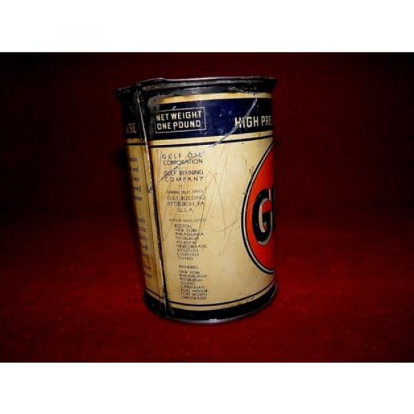 1945 GULF HIGH PRESSURE GREASE METAL CAN IN NICE CONDITION EMPTY #5 image