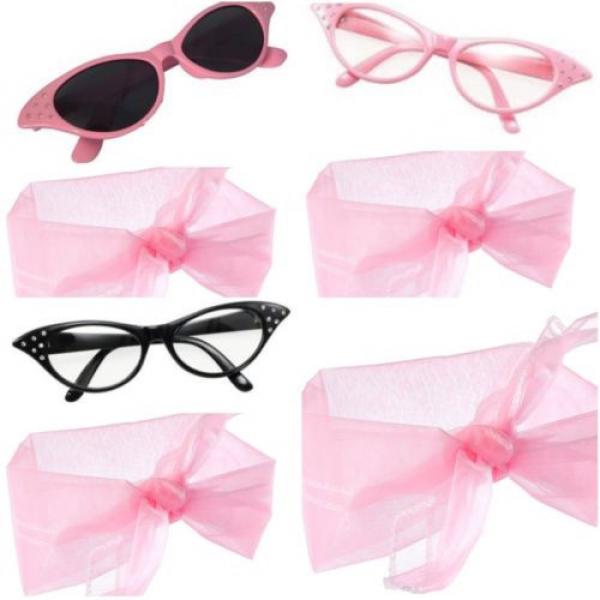 Pink Lady Glasses Scarf Set Grease 50&#039;s Fancy Dress Hen Nights Partys 1950&#039;s #1 image