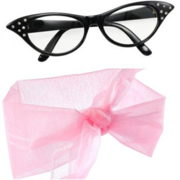 Pink Lady Glasses Scarf Set Grease 50&#039;s Fancy Dress Hen Nights Partys 1950&#039;s #4 image