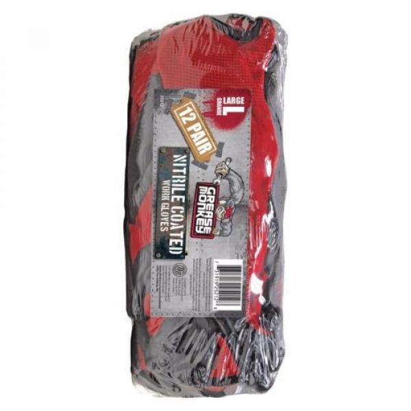 12 Pack Grease Monkey Nitrile Coated Gloves Red &amp; Black (L) Large, Work Mechanic #1 image