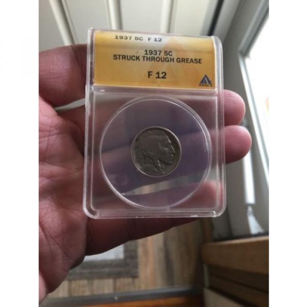 MISSING DATE Rare certified buffalo nickel error ANACS 1937 through grease #4 image