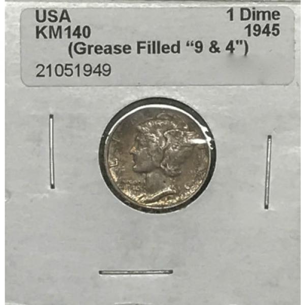 1945 MERCURY DIME GREASE FILLED 9 &amp; 4 ERROR COIN #3 image