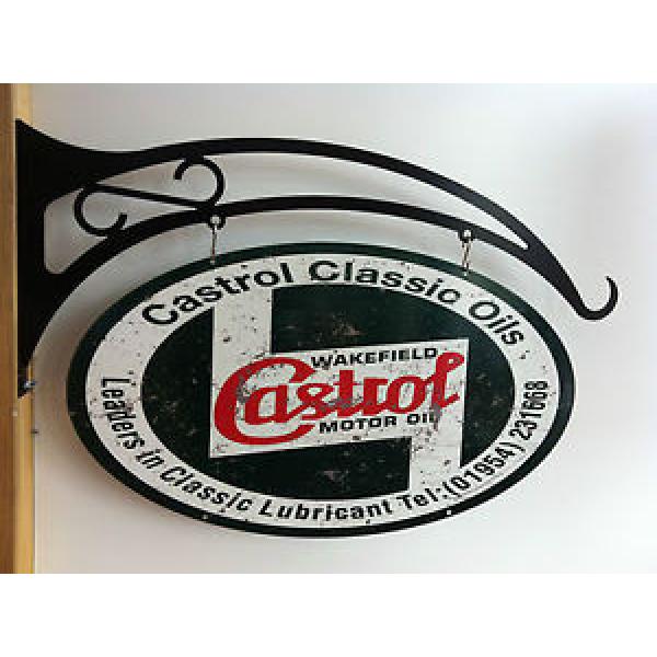 CASTROL METAL SIGN WITH HANGER DBL SIDED BOWSER OIL CAN BOTTLE TIN GREASE #1 image