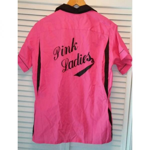 Pink Ladies Grease button shirt Large pink black short sleeve collar costume #1 image